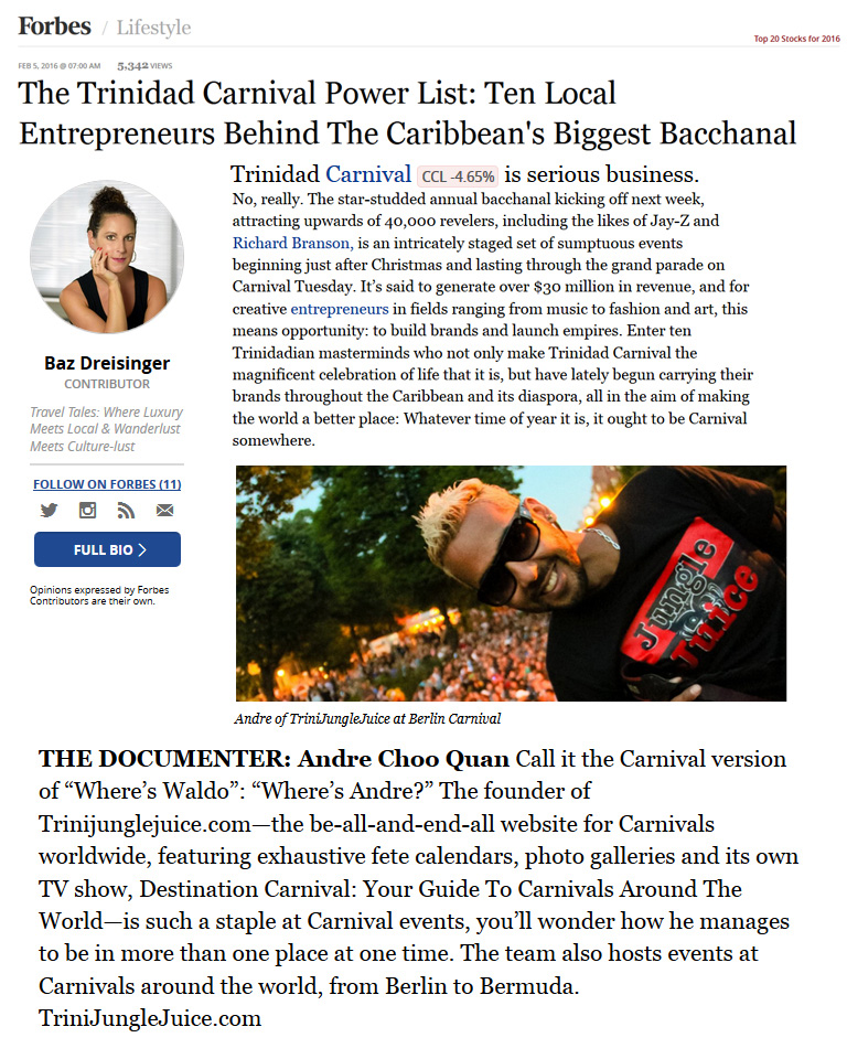 The Trinidad Carnival Top 10 Power List by Forbes